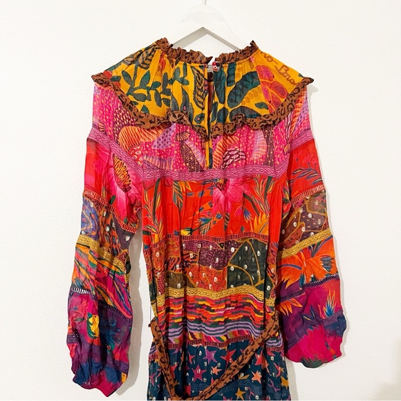 FARM RIO Mixed Prints Layered Maxi Dress Floral Leopard Tie Size Medium M * - Picture 4 of 6